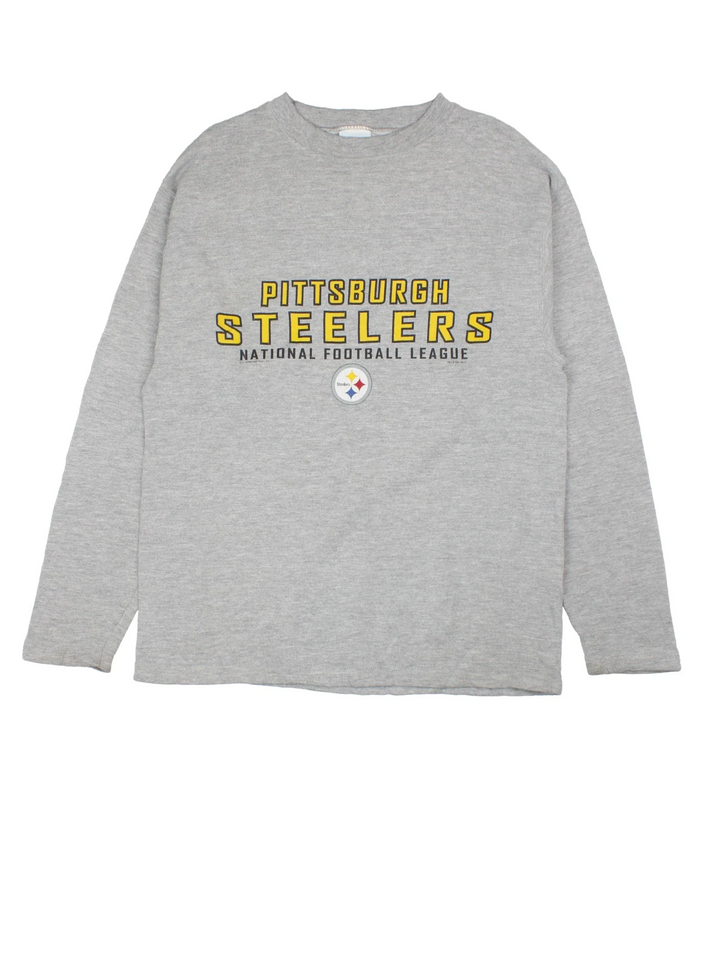 2001 Pittsburgh Steelers NFL Sweatshirt in a grey colourway with logo graphic across the front.
