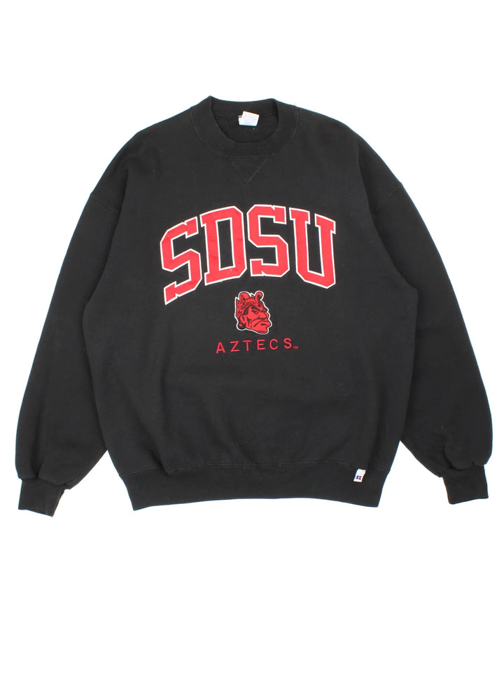 Russell Athletic San Diego State University Sweatshirt in a black/red colourway. Crew neck and branding embroidered on the front.