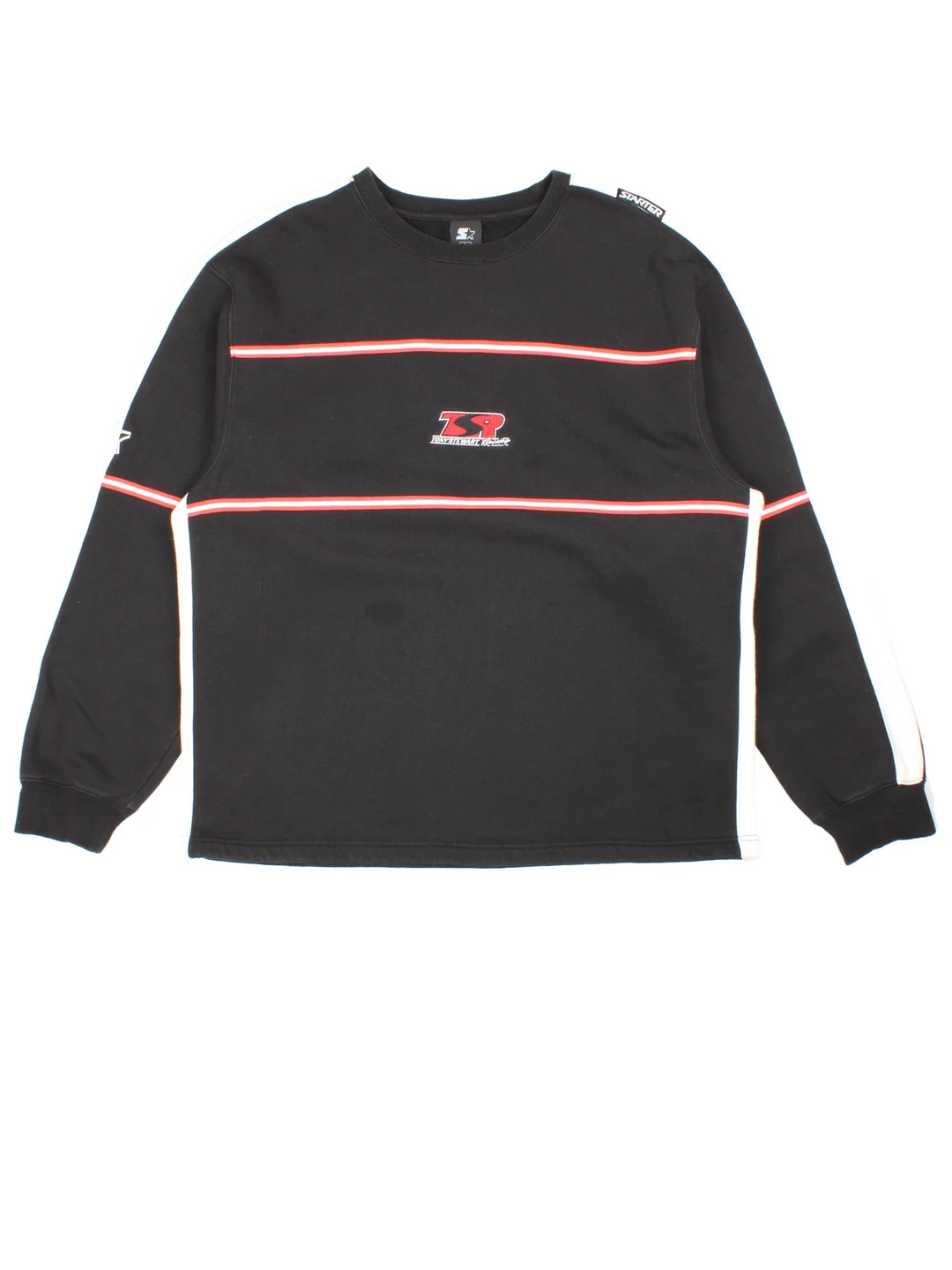 Starter Tony Stewart Nascar Racing Sweatshirt in a black/red colourway. Crew neck with contrast trims and branding embroidered on the front/sleeve.