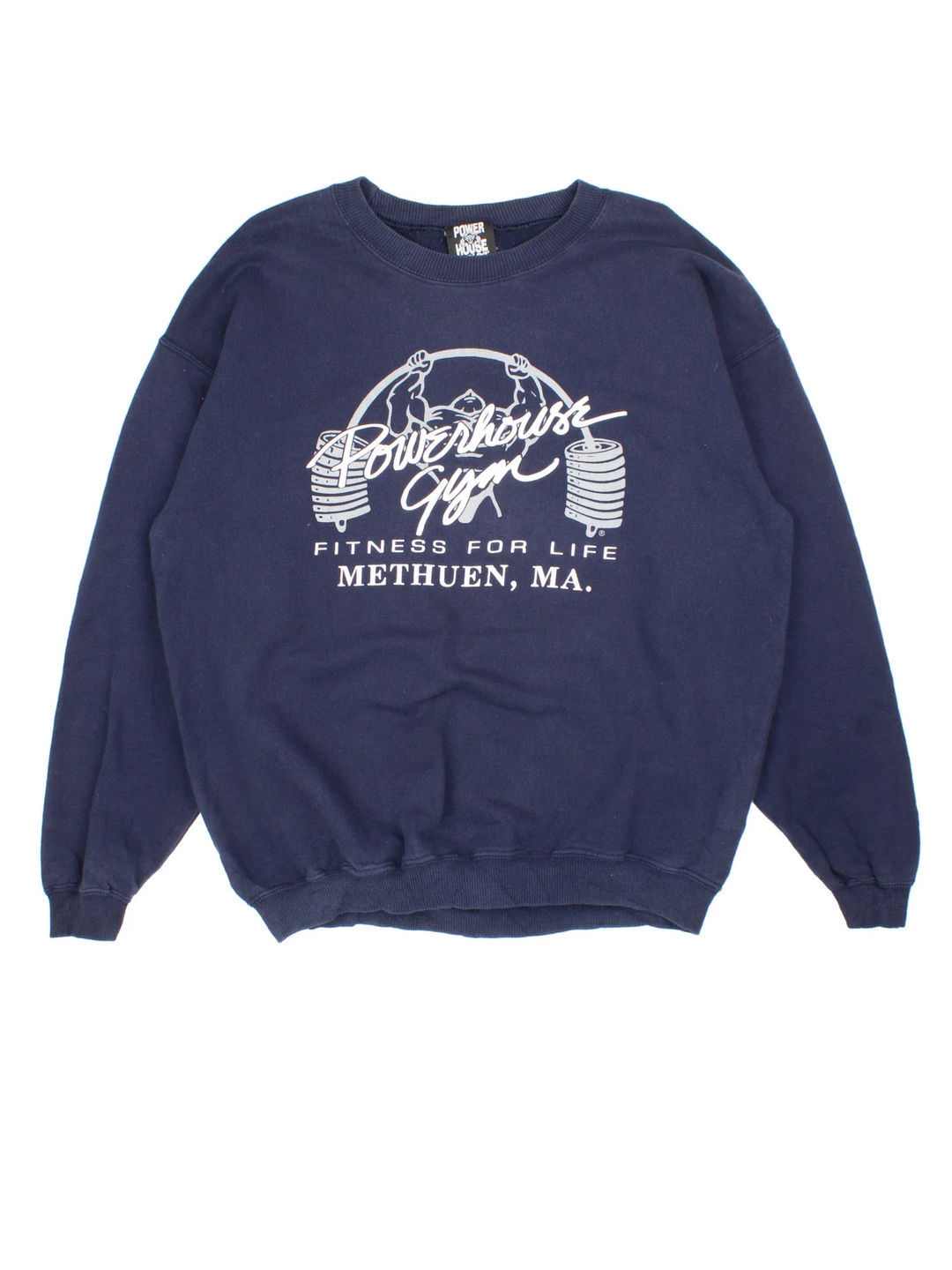Vintage Powerhouse Gym Graphic Sweatshirt in a blue colourway with graphic printed across the front.