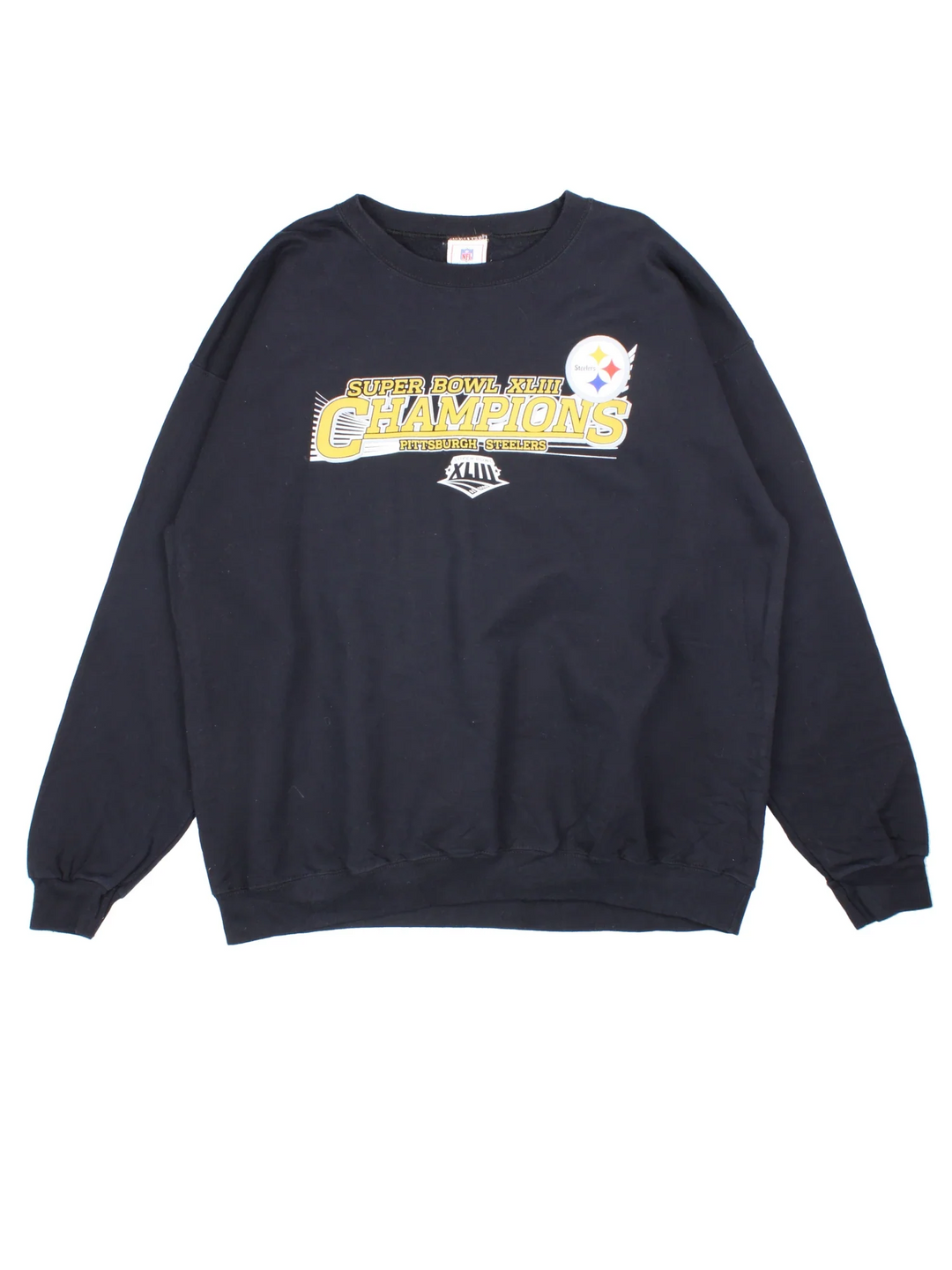 Pittsburgh Steelers NFL Superbowl Champions Sweatshirt in a black colourway with the logo and graphic printed on the front.