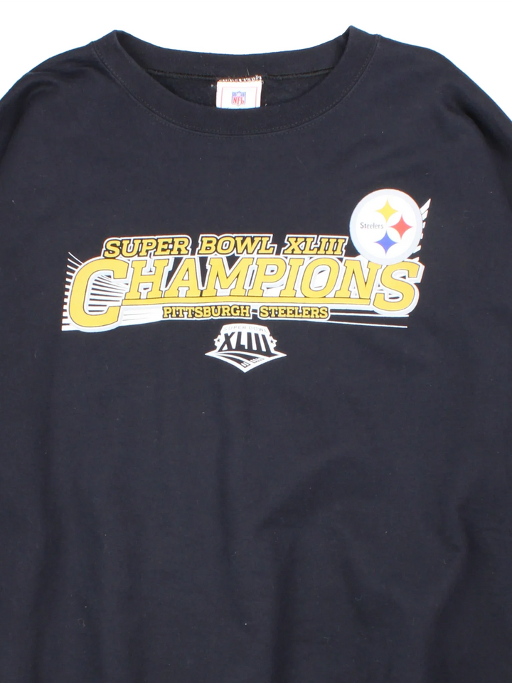 Pittsburgh Steelers NFL Superbowl Champions Sweatshirt in a black colourway with the logo and graphic printed on the front.