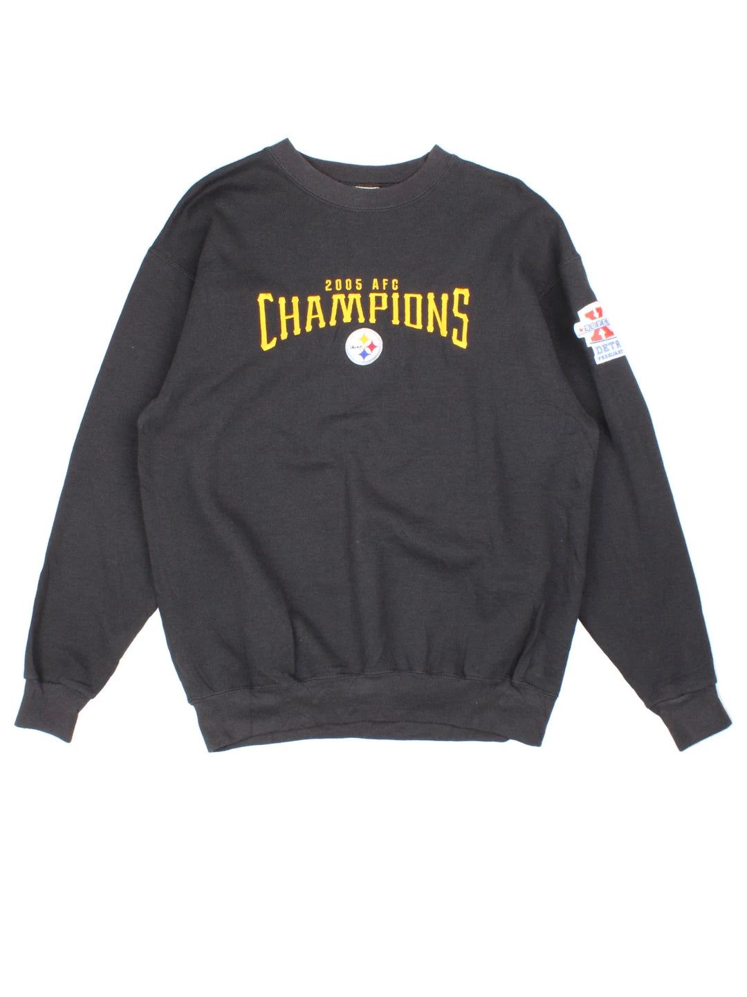 2006 Pittsburgh Steelers NFL Superbowl Champions Sweatshirt in a black colourway with the logo and graphic across the front.