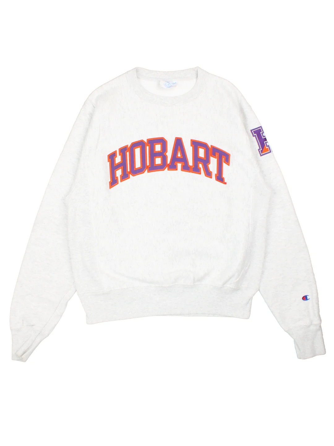 Champion Hobart College Sweatshirt in a grey colourway with the logo across the front and sleeve.