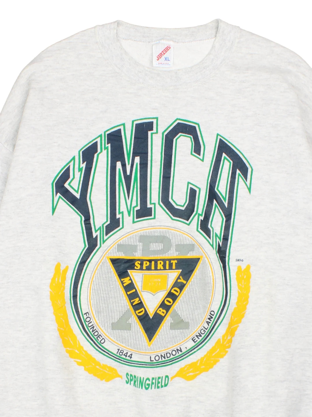 Vintage YMCA Sweatshirt in a grey colourway with large graphic on the front.