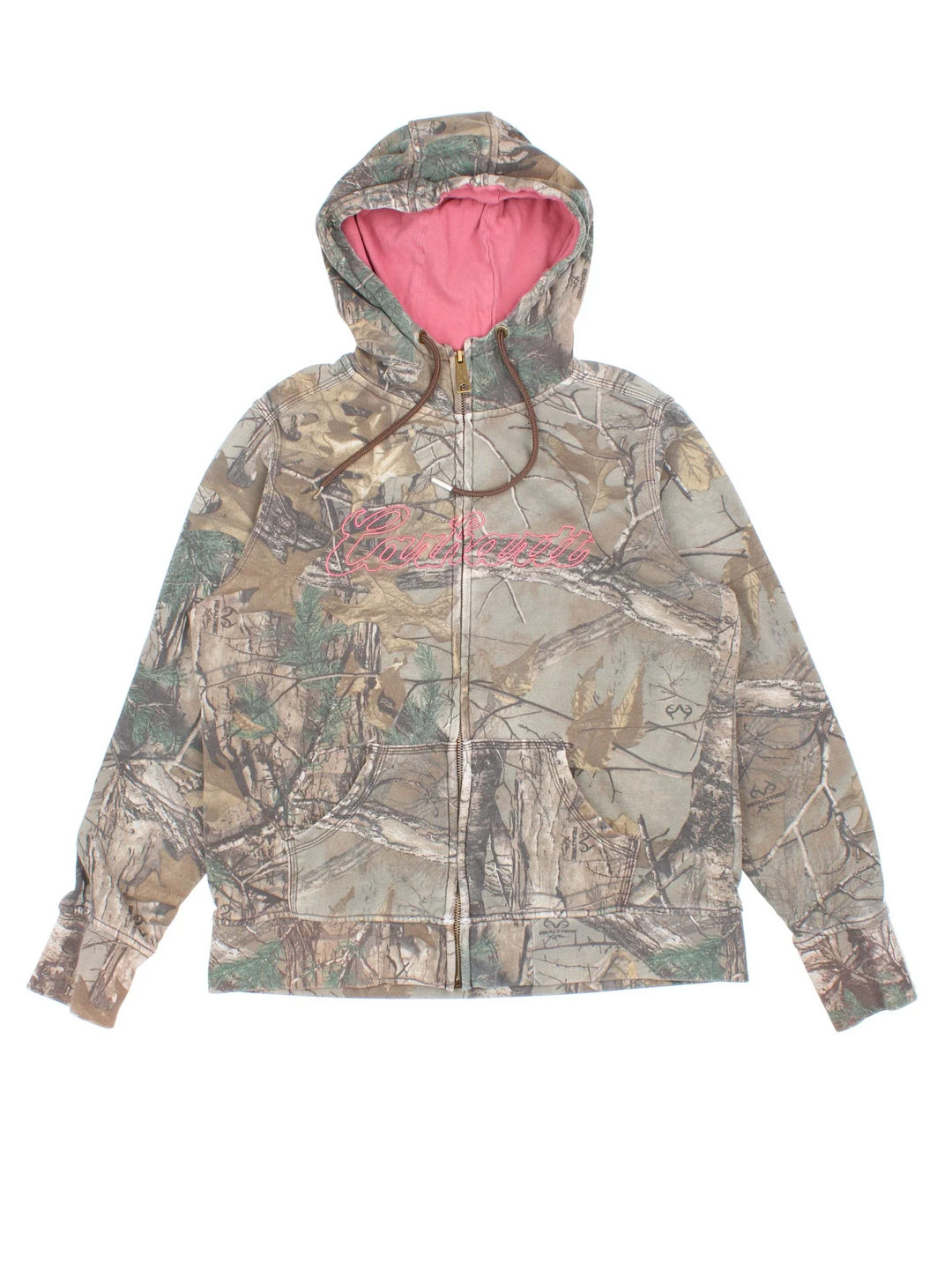 Carhartt Hoodie in a green colourway with full zip and all over camo print. Classsic Logo across the front.