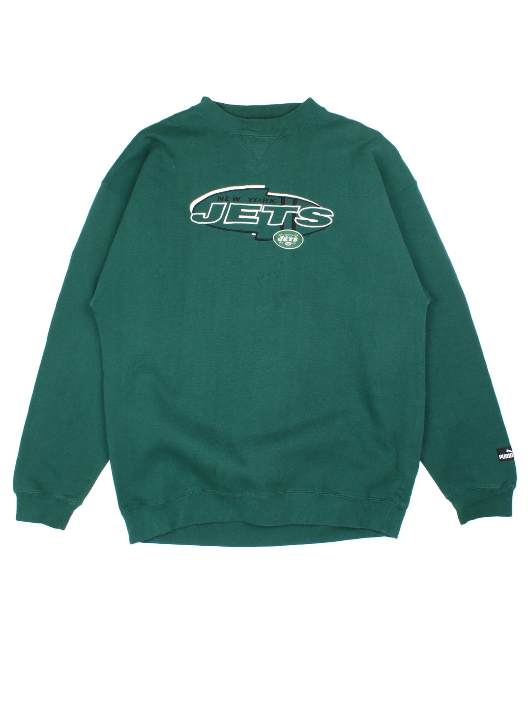 NFL New York Jets Puma Sweatshirt in a green colourway with the logo and graphic on the front.