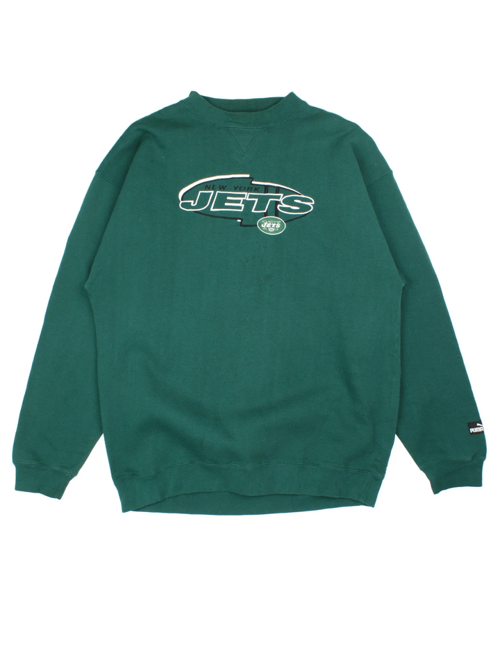 NFL New York Jets Puma Sweatshirt in a green colourway with the logo and graphic on the front.