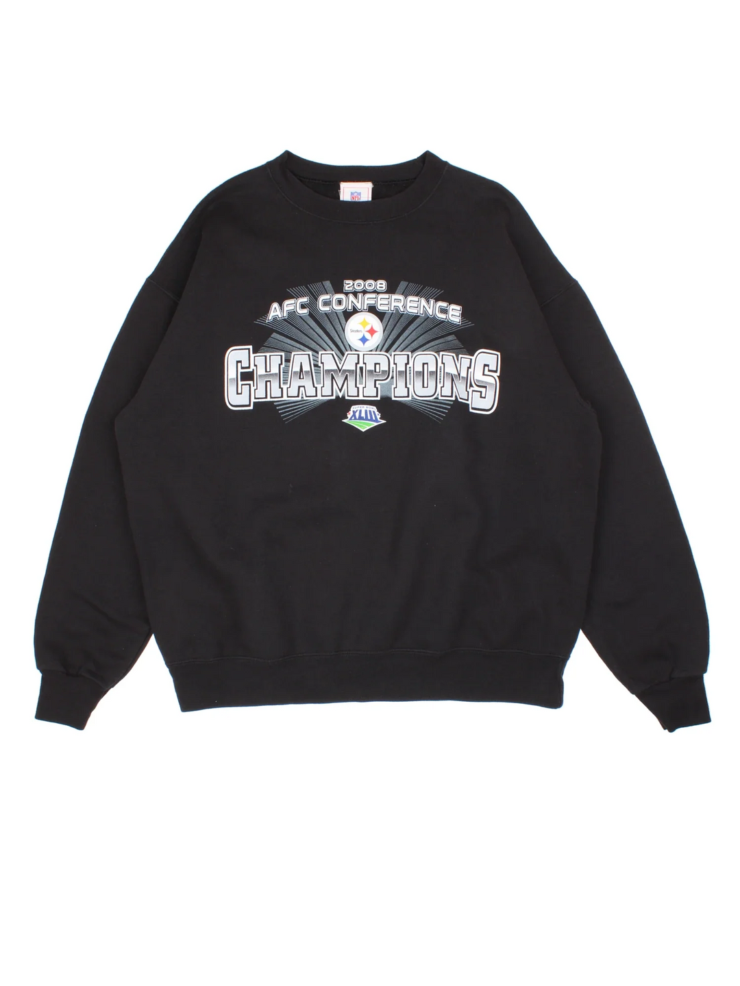 2008 Pittsburgh Steelers NFL Sweatshirt in a black colourway with the logo and graphic printed on front.