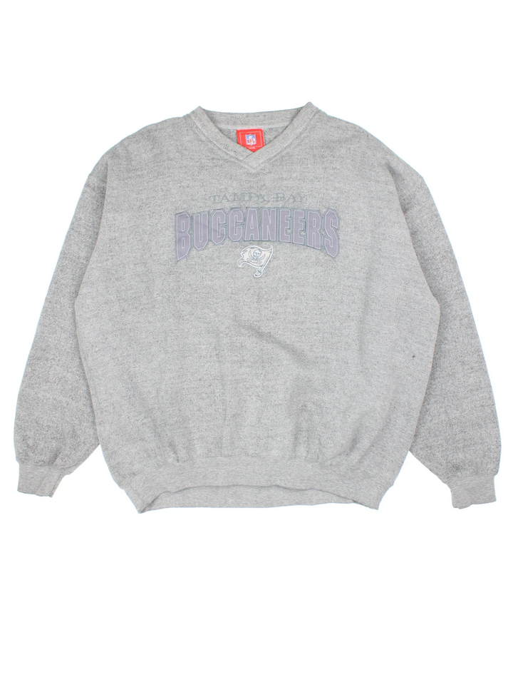 Vintage NFL Tampa Bay Buccaneers Sweatshirt in a grey colourway with the logo and graphic printed across the chest.