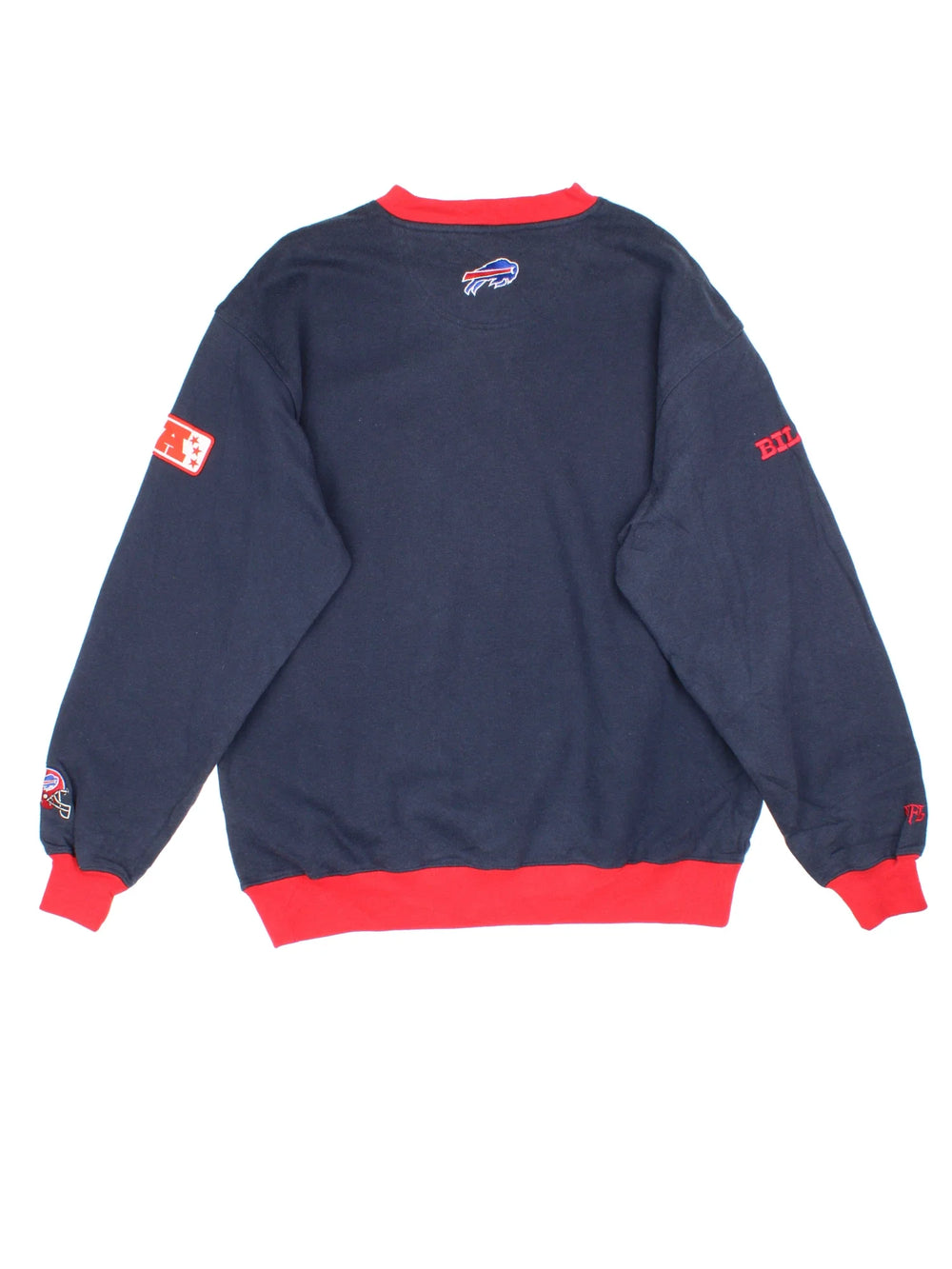 Vintage Buffolo Bills NFL Sweatshirt in a blue/red colourway, contract cuffs and hems with logo embroidered on the front/sleeves.