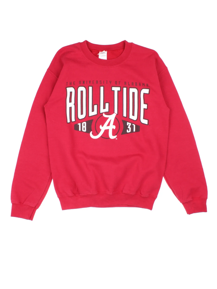 Vintage Alabama University Sweatshirt in a red colourway with the Rolltide logo and graphic printed on front.