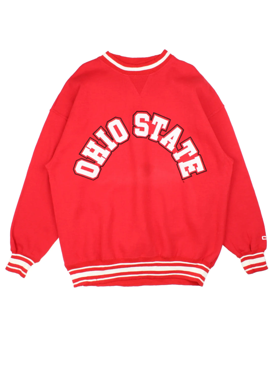 Vintage Ohio State University Sweatshirt in a red colourway with the spell out logo across the front.