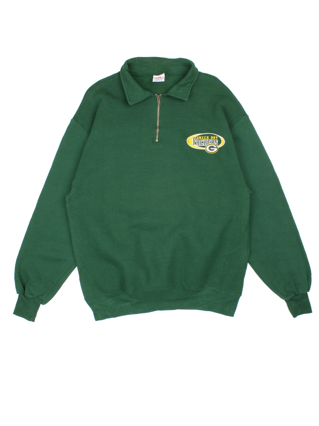 Vintage NFL Green Bay Packers Sweatshirt in a green colourway with 1/4 zip and logo stitched on the front.