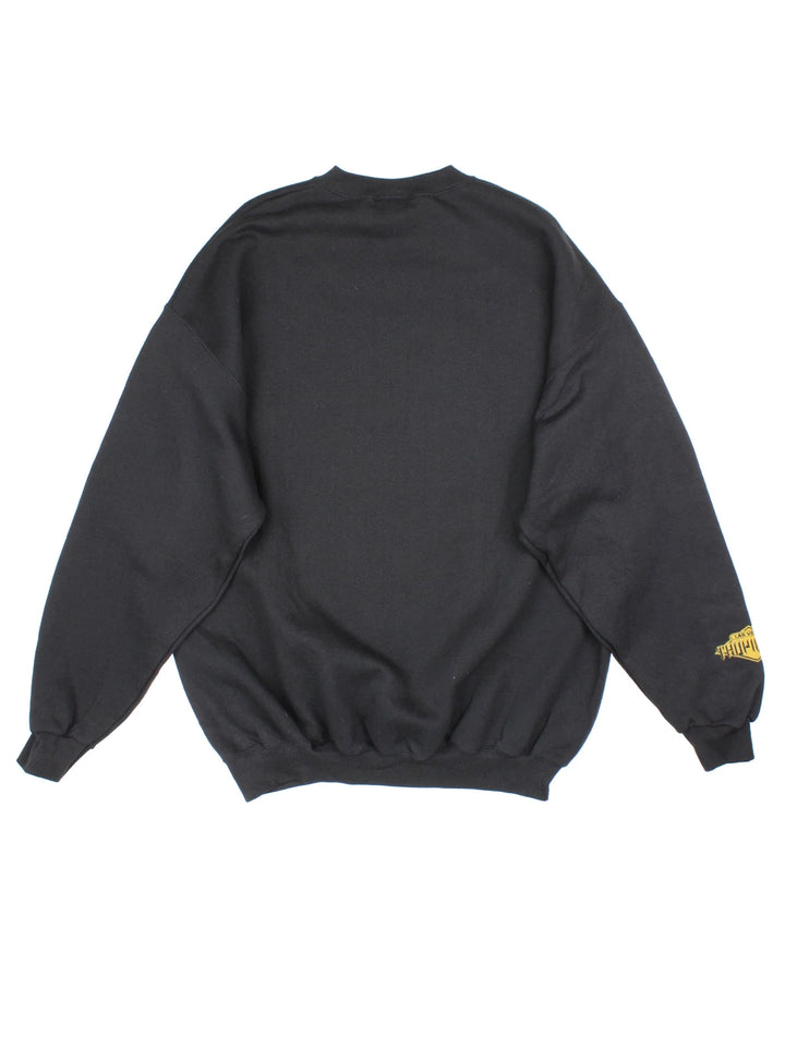 2001 NFL Superbowl Sweatshirt in a black colourway with logo and graphic printed on the front, featuring the Baltimore Ravens and the New York Giants
