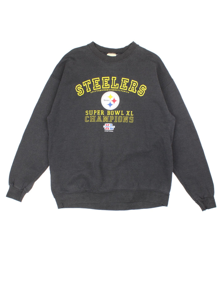 Vintage NFL Pittsburgh Steelers 2006 Superbowl Champions Sweatshirt in a black colourway with the classic logo on the front.