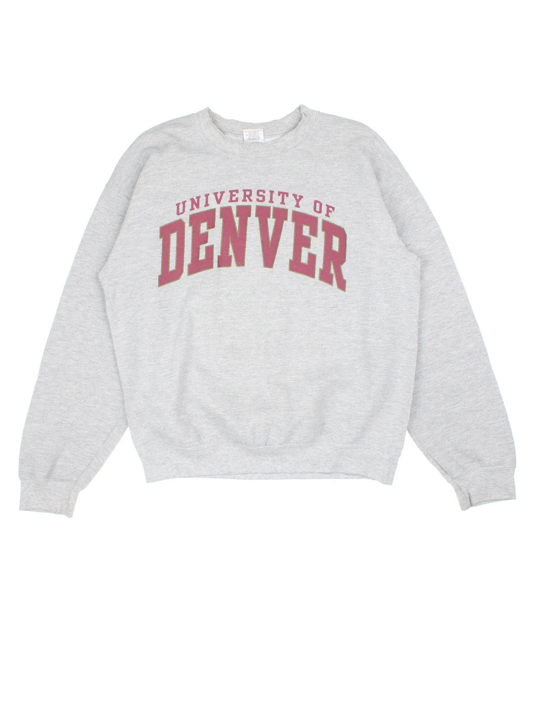 Vintage University Of Denver Sweatshirt in a grey colourway with the spell out logo printed on front.