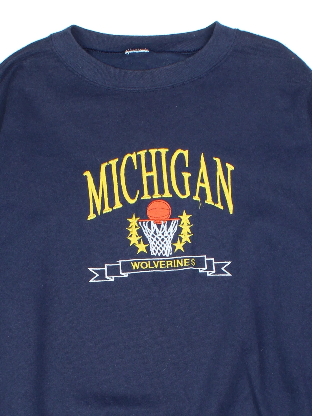 Vintage Michigan Wolverines Sweatshirt in a blue colourway with the logo and basketball graphic on the front.