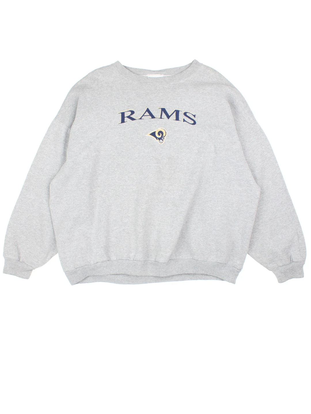 Vintage Los Angeles Rams NFL Sweatshirt in a grey colourway with the small logo and text graphic on the front.
