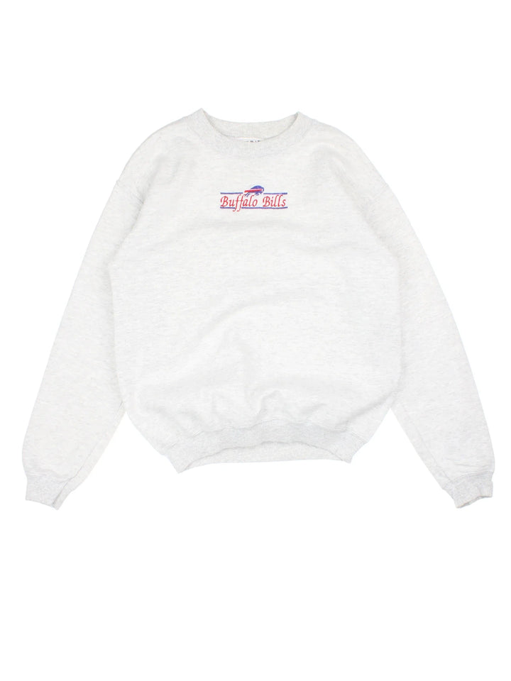 Vintage NFL Buffalo Bills Sweatshirt in a grey colourway with the small logo and text on the front.