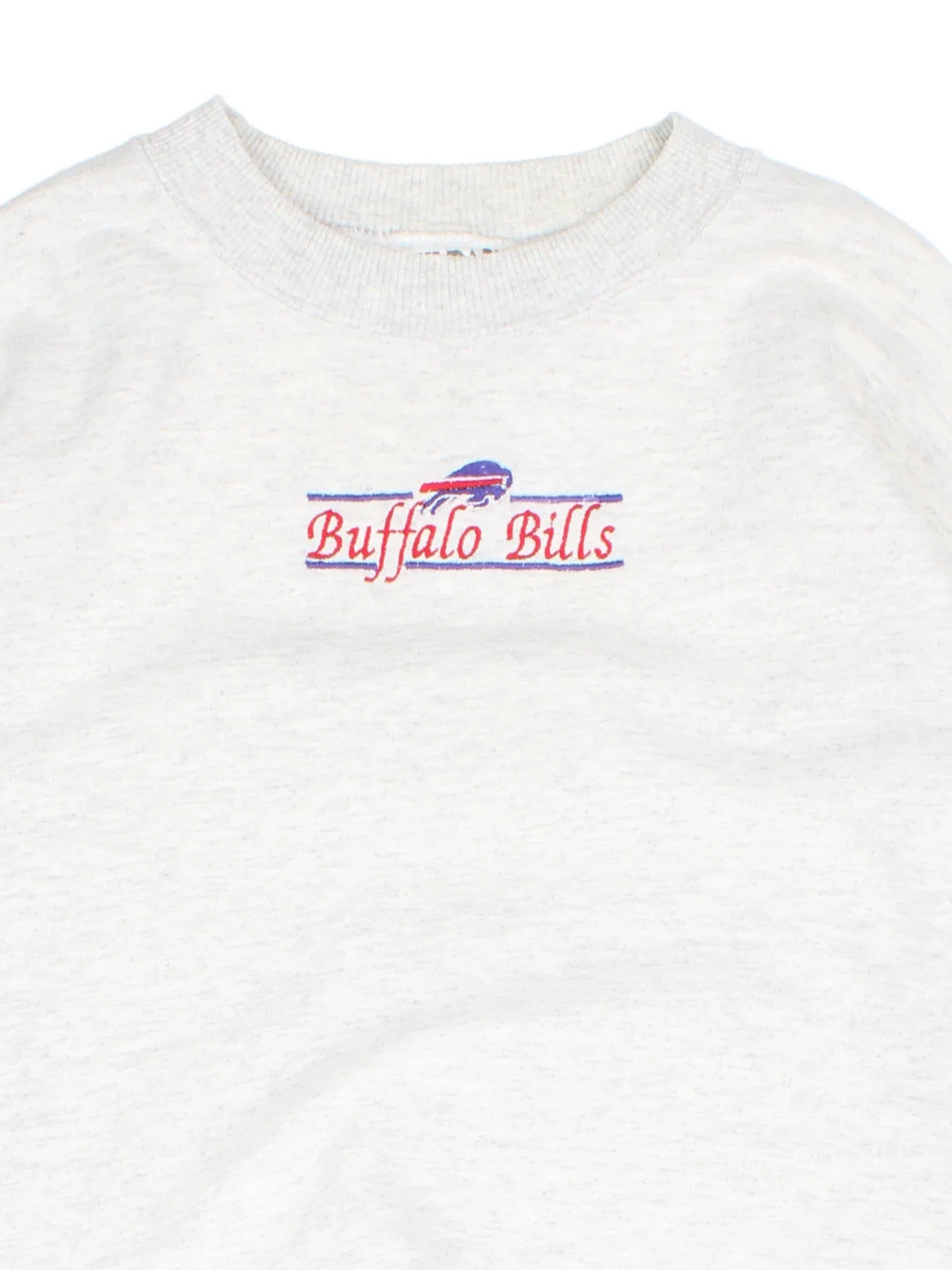 Vintage NFL Buffalo Bills Sweatshirt in a grey colourway with the small logo and text on the front.