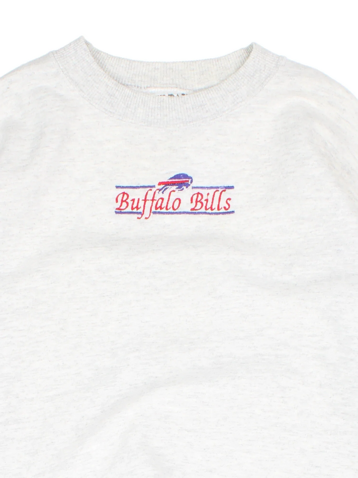 Vintage NFL Buffalo Bills Sweatshirt in a grey colourway with the small logo and text on the front.