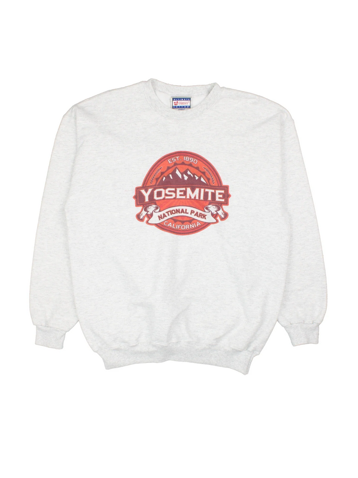 Vintage Yosemite California National Park Graphic Sweatshirt in a grey colourway, with graphic logo printed on the front.