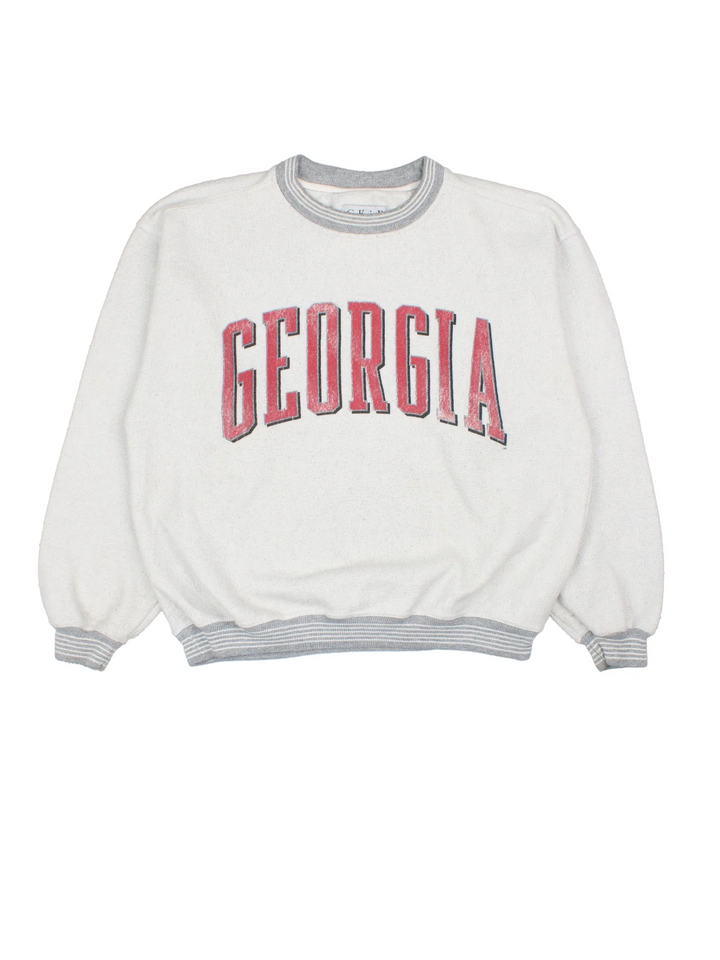 Vintage Georgia College Sweatshirt in a grey colourway, with contrast hems and spell out printed across the front.