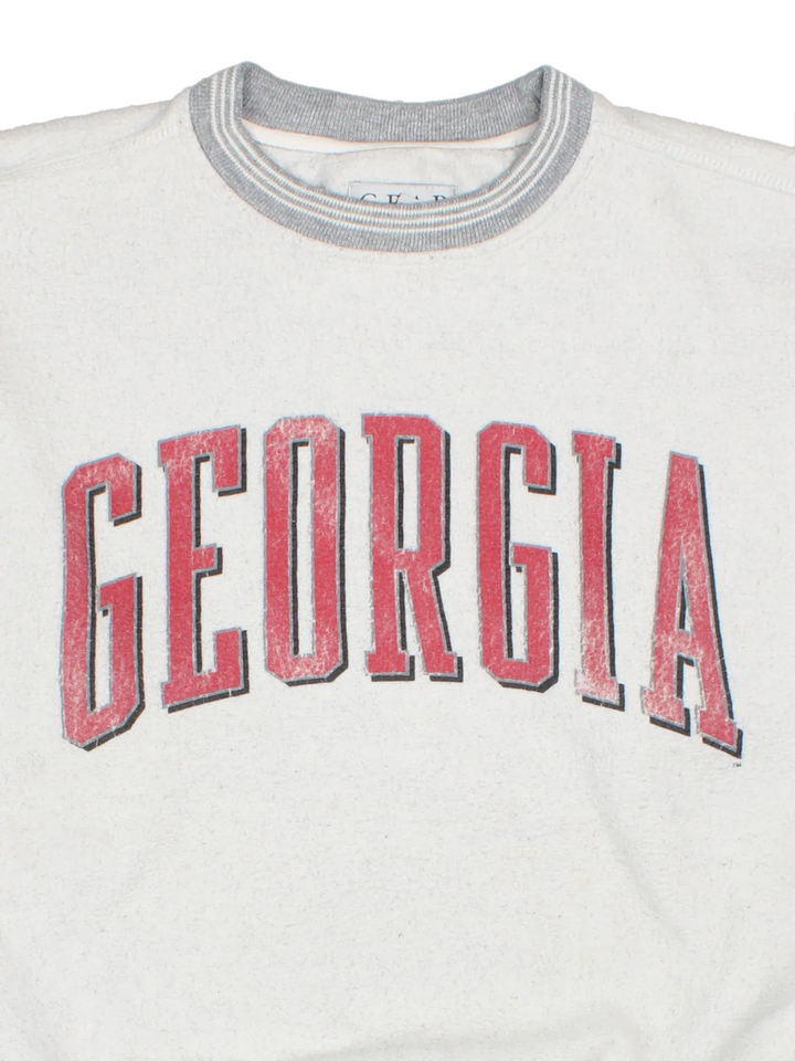 Vintage Georgia College Sweatshirt in a grey colourway, with contrast hems and spell out printed across the front.