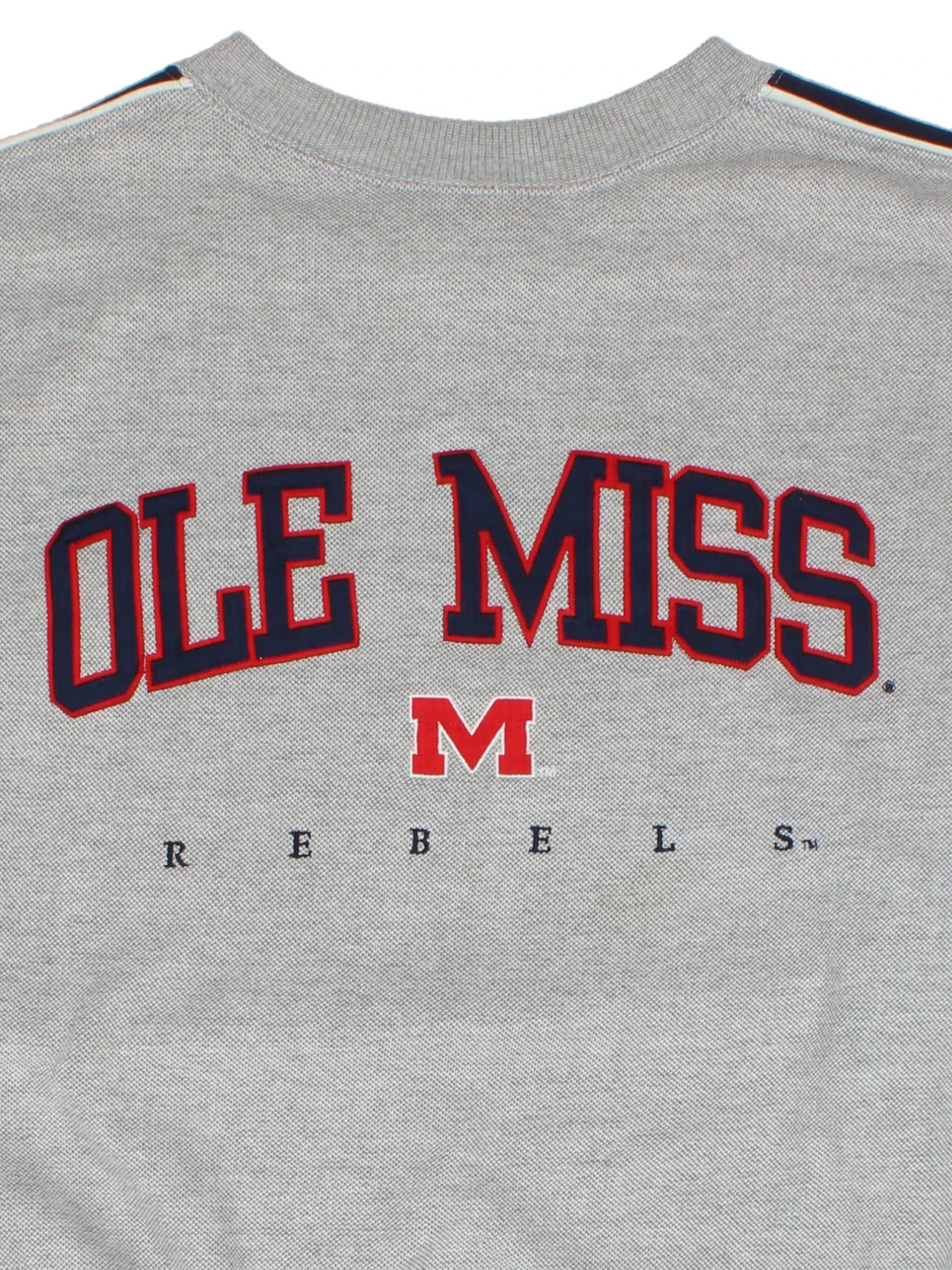 Vintage Ole Miss Rebels Sweatshirt in a grey colourway, with contrast sleeve detail and logo embroidered on the front.