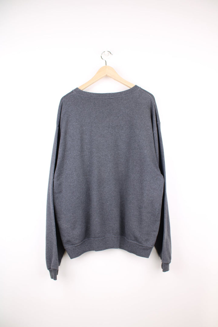 Grey Timberland sweatshirt with red embroidered logo across the chest.