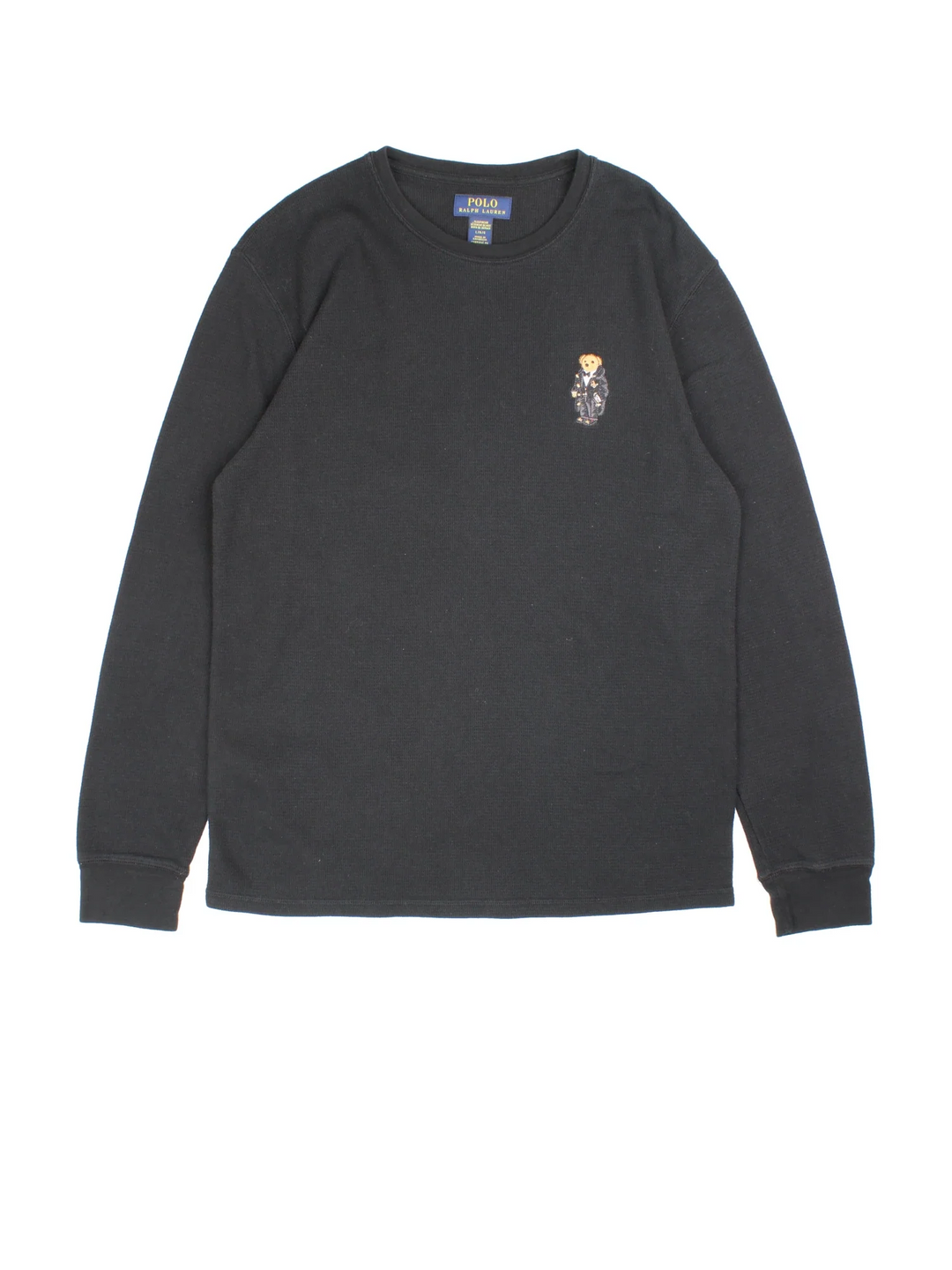 Vintage Ralph Lauren Long Sleeve Top in a black colourway with bear logo embroidered on the front.
