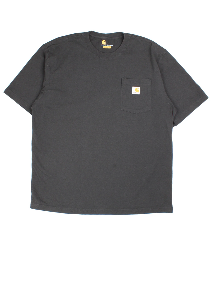Vintage Carhartt T-Shirt in a black colourway with front pocket and logo embroidered on the front.