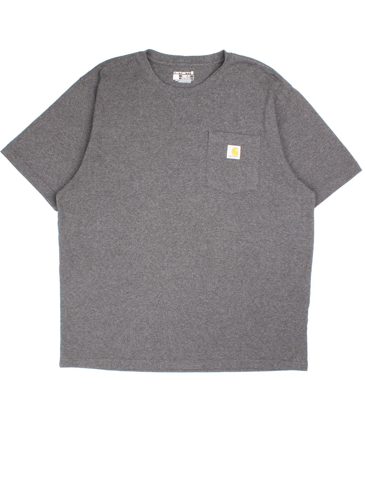 Vintage Carhartt T-Shirt in a grey colourway with front pocket and logo embroidered on the front.