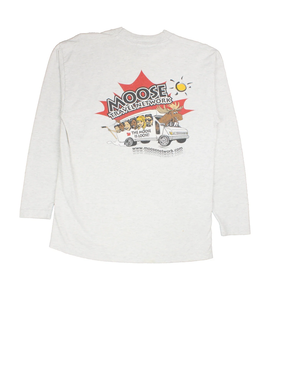 Vintage Moose Travel Long Sleeve Top in a grey colourway with front and back graphic.