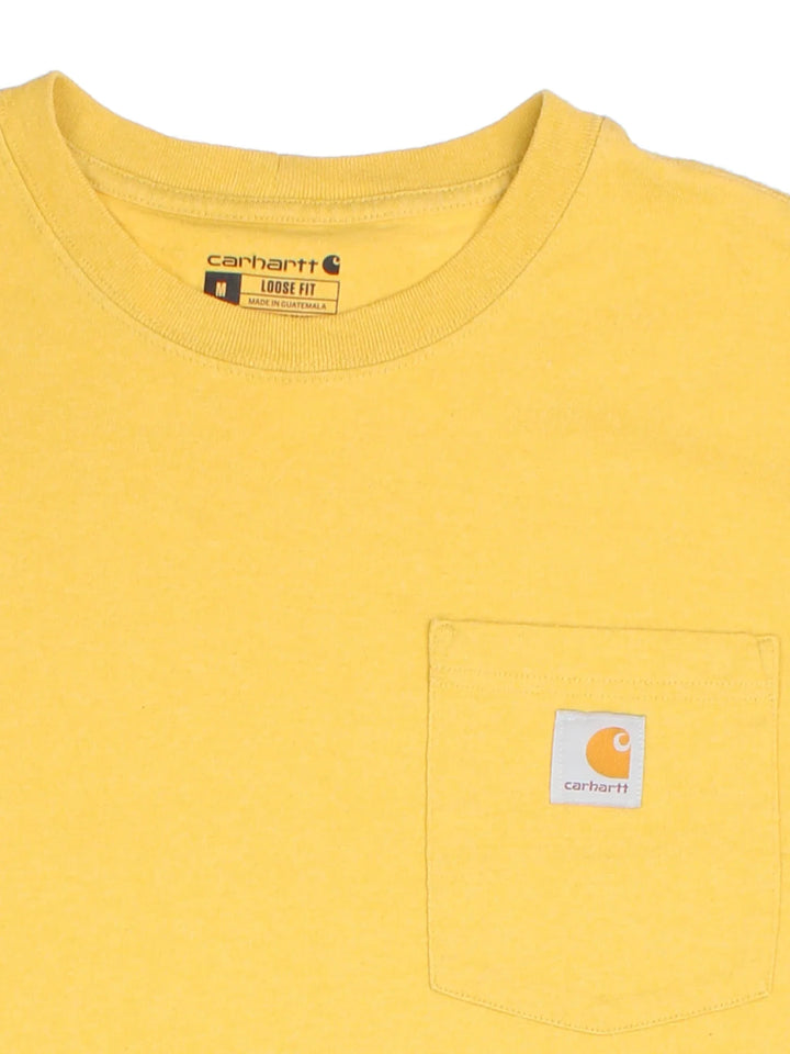 Vintage Carhartt T-Shirt in a yellow colourway with front pocket and logo embroidered on the front.
