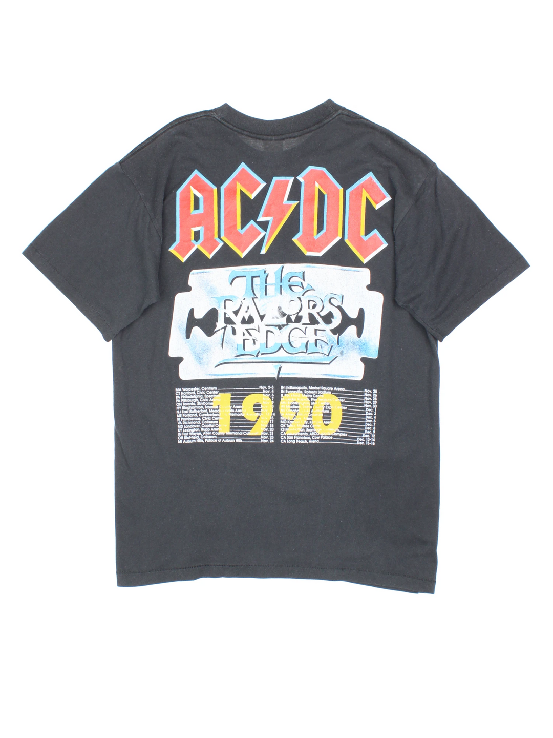Vintage black 1990 AC/DC The Razors Edge USA tour t-shirt with single stitch sleeves. good condition Size in Label:  Mens L