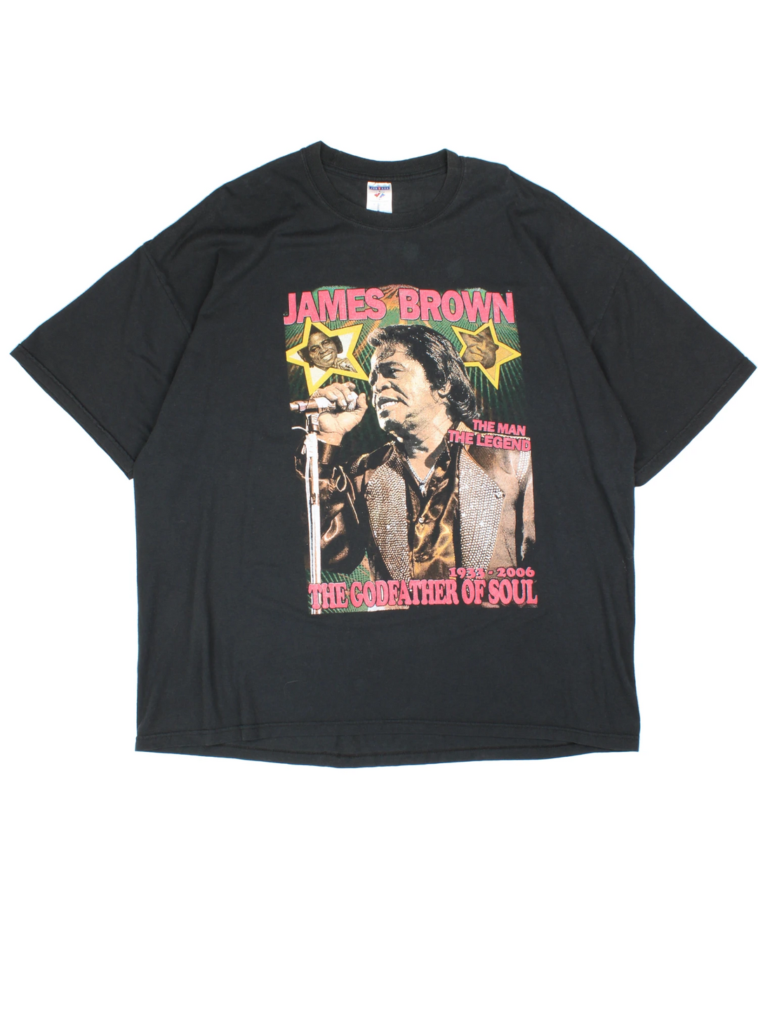 Vintage James Brown The Godfather Of Soul T-Shirt in a black colourway with graphic print of him and spell out on front and back.