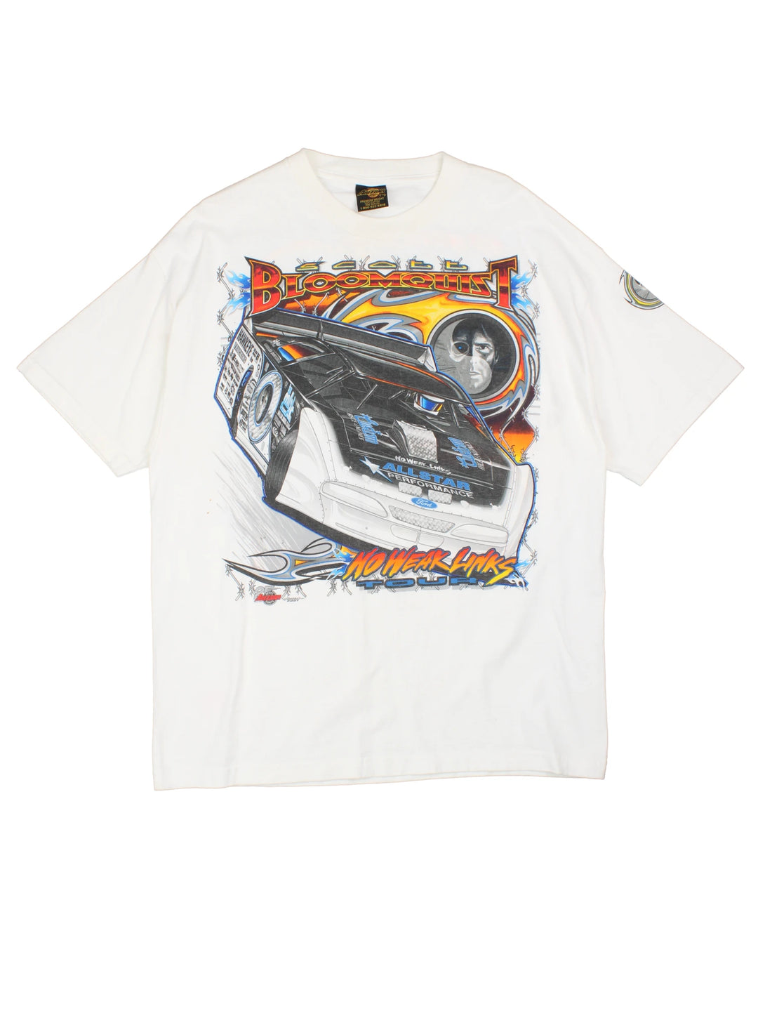 Vintage Scott Bloomquist Dirt Track racing t-shirt. White tee with printed graphic on the front and back.   good condition  Size in Label:  Mens XL - Measures more like a Mens L