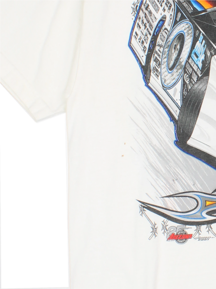 Vintage Scott Bloomquist Dirt Track racing t-shirt. White tee with printed graphic on the front and back.   good condition  Size in Label:  Mens XL - Measures more like a Mens L