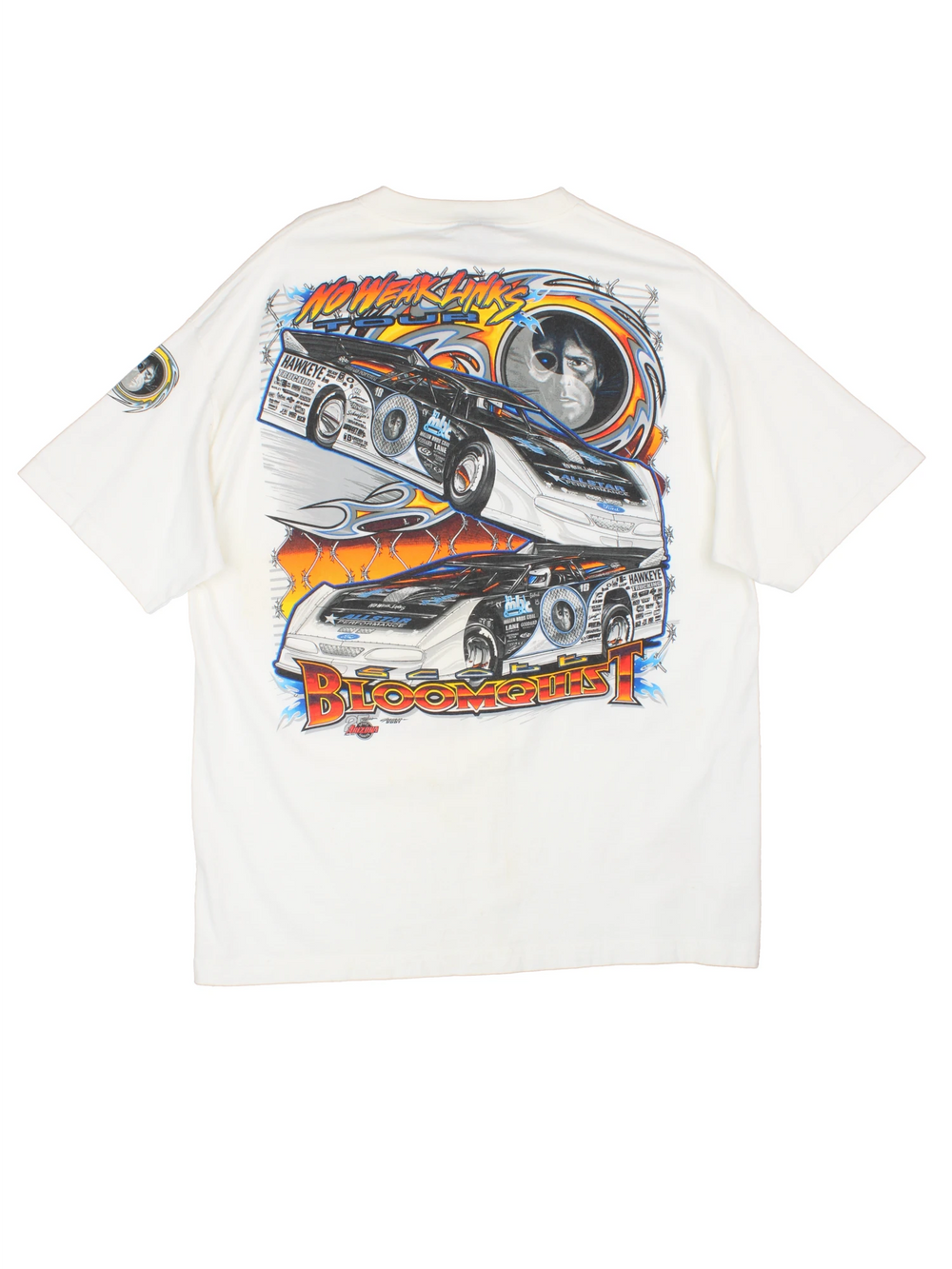 Vintage Scott Bloomquist Dirt Track racing t-shirt. White tee with printed graphic on the front and back.   good condition  Size in Label:  Mens XL - Measures more like a Mens L