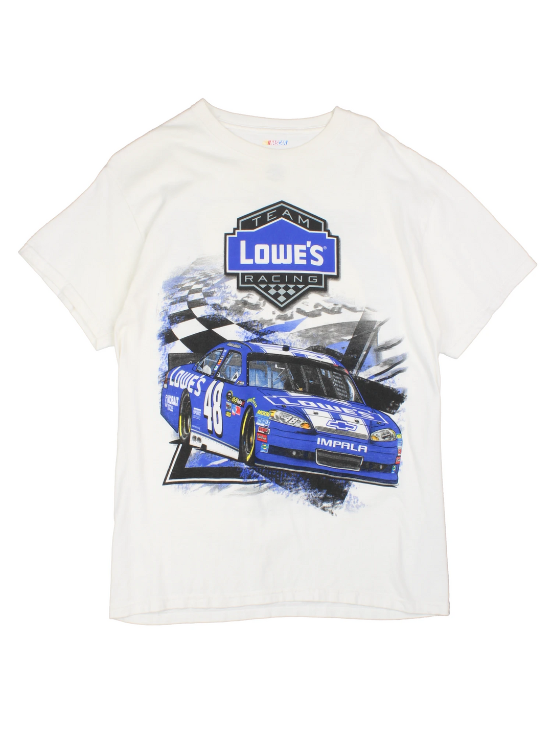 White Lowe's NASCAR racing t-shirt. Features printed design on the front and back.  good condition Size in Label: Mens L