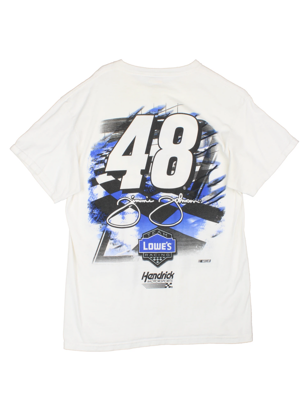 White Lowe's NASCAR racing t-shirt. Features printed design on the front and back.  good condition Size in Label: Mens L
