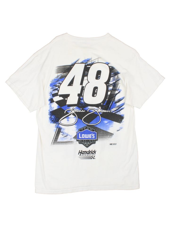 White Lowe's NASCAR racing t-shirt. Features printed design on the front and back.  good condition Size in Label: Mens L
