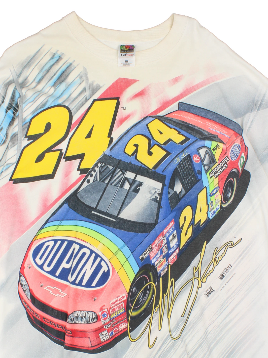 Vintage off-white/ cream 1997s Chase Authentics/ Jeff Gordon "The Driving Force" NASCAR racing t-shirt. Features the design on the front, arms and back.  good condition  Size in Label: Mens XL