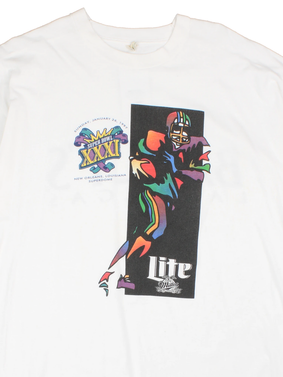 Vintage 1997 Super Bowl XXXI single stitch t-shirt in white with 'Bally's Las Vegas' sponsor on the back 