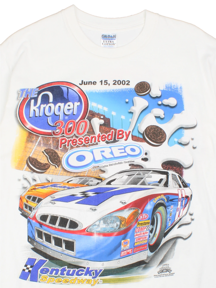 Vintage 2002 Kentucky Speedway Racing Kroger 300 Oreo t-shirt in white with single stitch and printed graphic on the front and back 