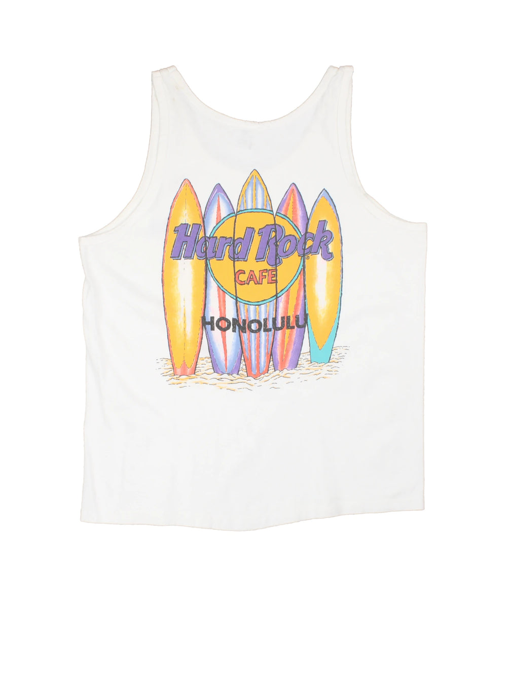 Vintage 80's/90's Hard Rock Cafe Honolulu vest top with printed graphic on the back  