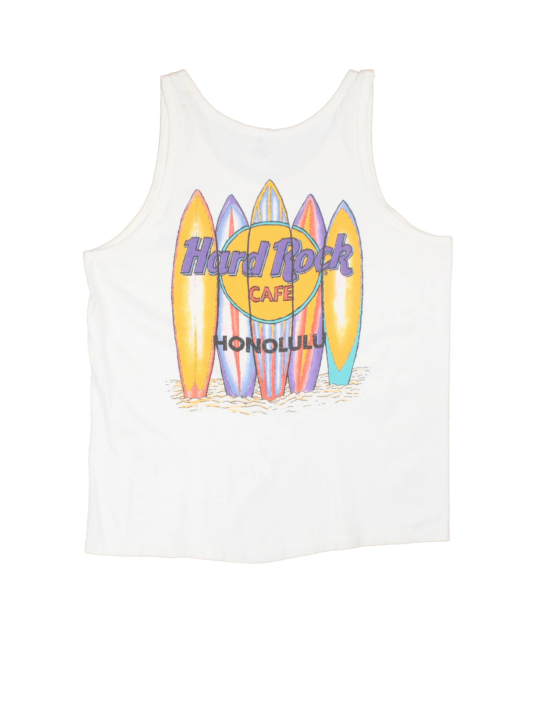 Vintage 80's/90's Hard Rock Cafe Honolulu vest top with printed graphic on the back  