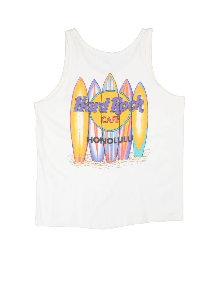 Vintage 80's/90's Hard Rock Cafe Honolulu vest top with printed graphic on the back  